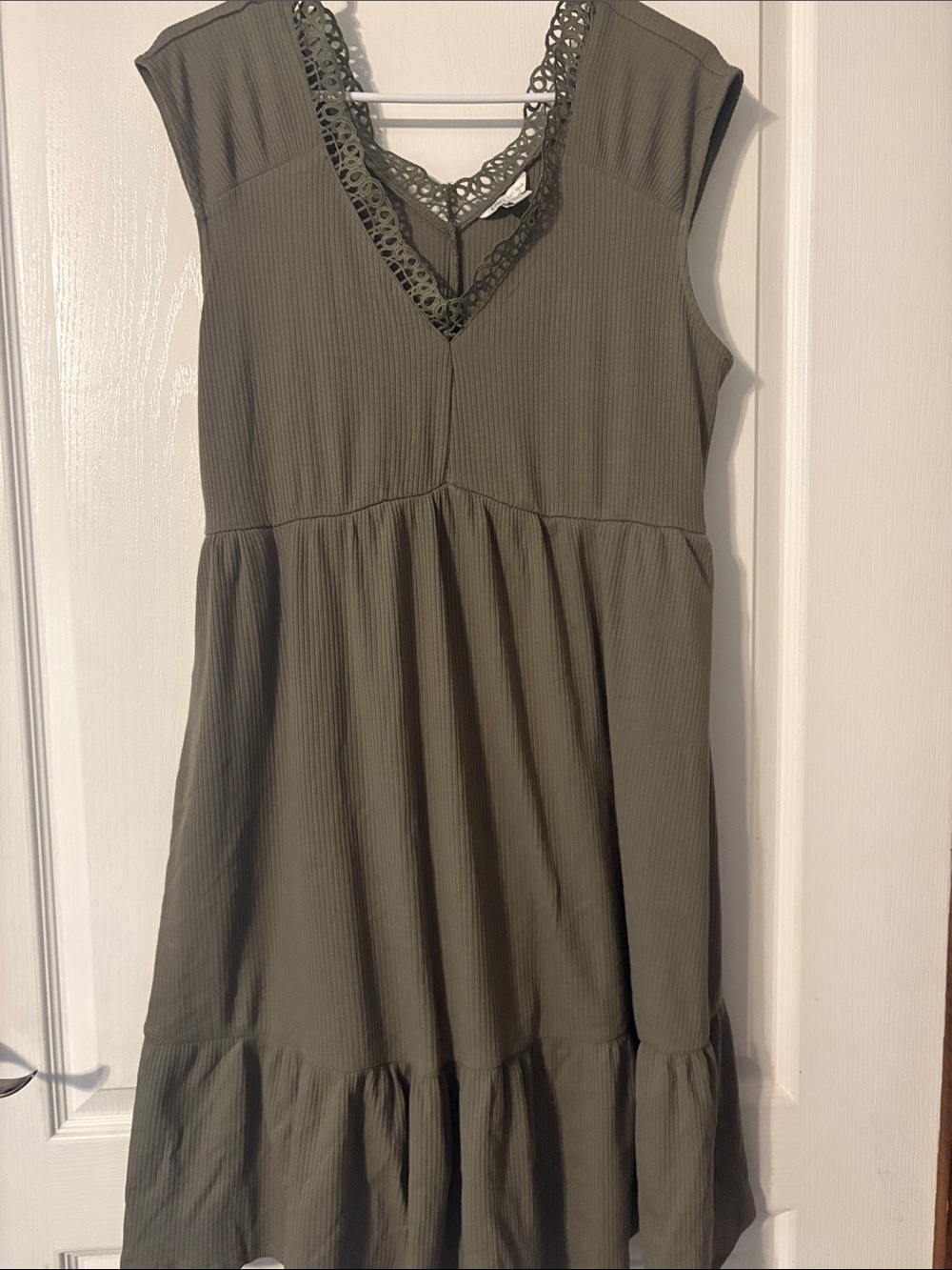 Cato Olive Green Sleeveless Lace-Trim Casual Dress